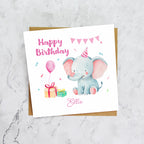 Personalised Elephant Birthday Card, Custom Name Birthday Card, Cute Animal Card, Kids Birthday Card, Girl Birthday Card (P00001) - Default Title (P00001)