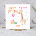 Personalised Giraffe Birthday Card For Girls, Custom Name Animal Birthday Card, Cute Kids Birthday Card (P00009) - Default Title (P00009)