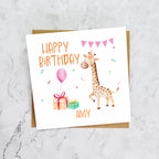 Personalised Giraffe Birthday Card For Girls, Custom Name Animal Birthday Card, Cute Kids Birthday Card (P00009) - Default Title (P00009)