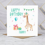 Personalised Giraffe Birthday Card For Boys, Custom Name Animal Birthday Card, Cute Kids Birthday Card (P00010) - Default Title (P00010)