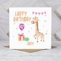 Personalised 3rd Birthday Giraffe Card For Girls, Custom Name Third Birthday Card, Cute Toddler Animal Card (P00013) - Default Title (P00013)