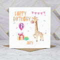 Personalised 6th Birthday Giraffe Card For Girls, Custom Name Sixth Birthday Card, Cute Kids Animal Card (P00016) - Default Title (P00016)