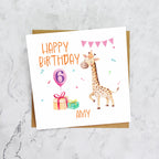 Personalised 6th Birthday Giraffe Card For Girls, Custom Name Sixth Birthday Card, Cute Kids Animal Card (P00016) - Default Title (P00016)