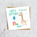 Personalised 1st Birthday Giraffe Card For Boys, Custom Name First Birthday Card, Cute Animal Card (P00018) - Default Title (P00018)