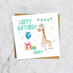 Personalised 5th Birthday Giraffe Card For Boys, Custom Name Fifth Birthday Card, Cute Kids Animal Card (P00022) - Default Title (P00022)