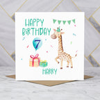 Personalised 7th Birthday Giraffe Card For Boys, Custom Name Seventh Birthday Card, Cute Kids Animal Card (P00024) - Default Title (P00024)