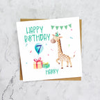 Personalised 7th Birthday Giraffe Card For Boys, Custom Name Seventh Birthday Card, Cute Kids Animal Card (P00024) - Default Title (P00024)