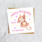 Personalised Monkey Birthday Card For Girl, Custom Name Happy Birthday Card (P00025) - Default Title (P00025)