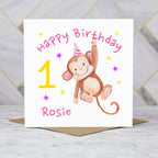 Personalised Monkey 1st Birthday Card For Girl, Custom Name Age 1 Happy Birthday Card (P00027) - Default Title (P00027)