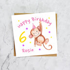 Personalised Monkey 6th Birthday Card For Girl, Custom Name Age 6 Happy Birthday Card (P00032) - Default Title (P00032)