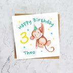 Personalised Monkey 3rd Birthday Card For Boy, Custom Name Age 3 Happy Birthday Card (P00035) - Default Title (P00035)
