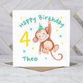 Personalised Monkey 4th Birthday Card For Boy, Custom Name Age 4 Happy Birthday Card (P00036) - Default Title (P00036)