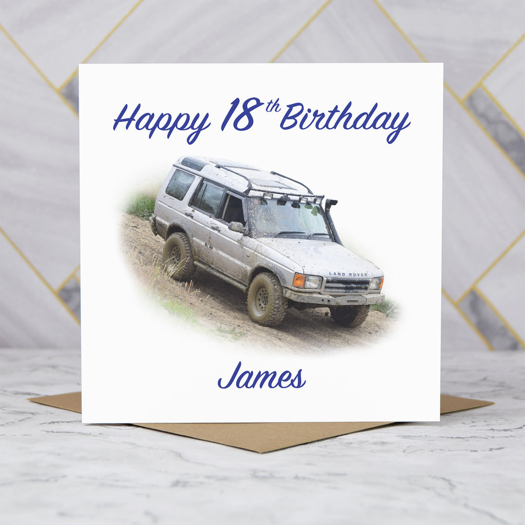 Personalised 18th Birthday Card For Him, Custom Name Land Rover Discovery Card, 4x4 Off Road Birthday Gift, Age 18 (P00048) - Default Title (P00048)
