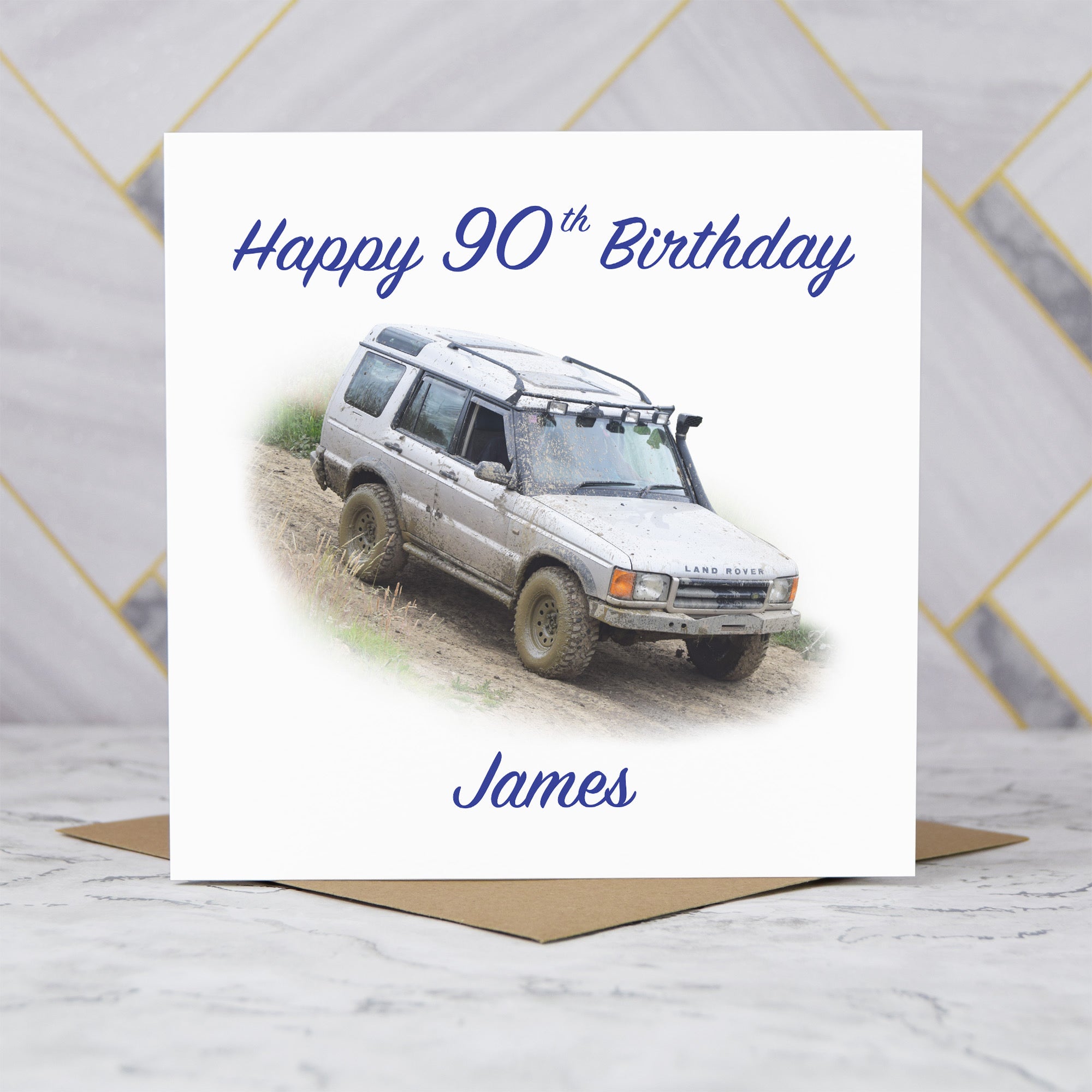 Personalised 90th Birthday Card For Him, Custom Name Land Rover Discovery Card, 4x4 Off Road Birthday Gift, Age 90 (P00059) - Default Title (P00059)
