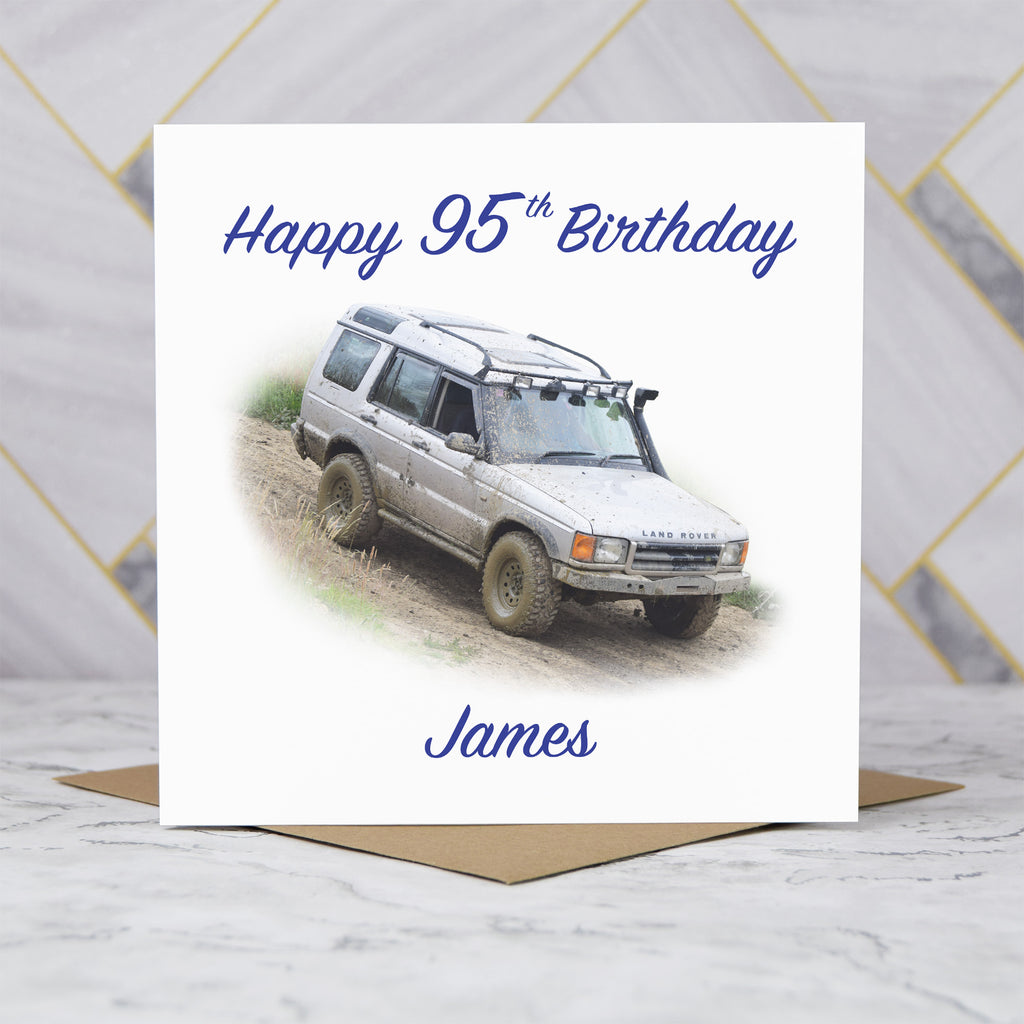 Personalised 95th Birthday Card For Him, Custom Name Land Rover Discovery Card, 4x4 Off Road Birthday Gift, Age 95 (P00060) - Default Title (P00060)