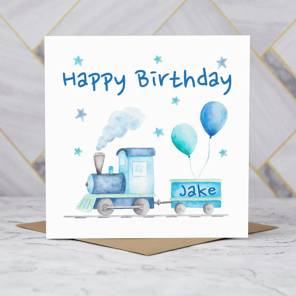 Personalised Train Birthday Card for Boys, Custom Name Steam Train Card, Railway Lover Birthday Card for Kids (P00062) - Default Title (P00062)