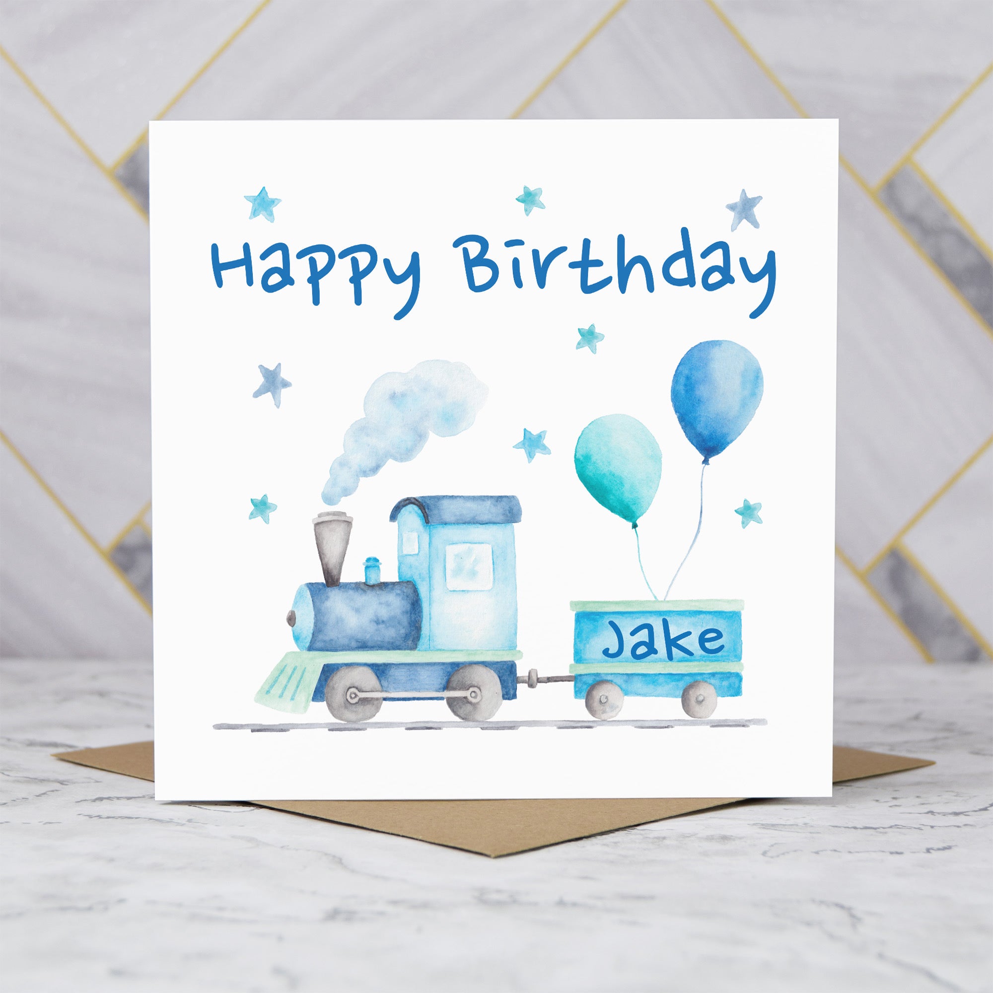 Personalised Train Birthday Card for Boys, Custom Name Steam Train Card, Railway Lover Birthday Card for Kids (P00062) - Default Title (P00062)