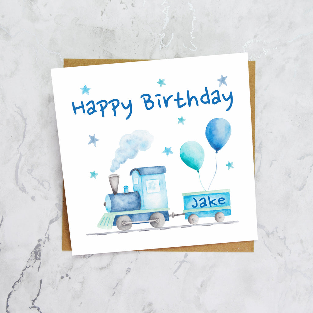 Personalised Train Birthday Card for Boys, Custom Name Steam Train Card, Railway Lover Birthday Card for Kids (P00062) - Default Title (P00062)