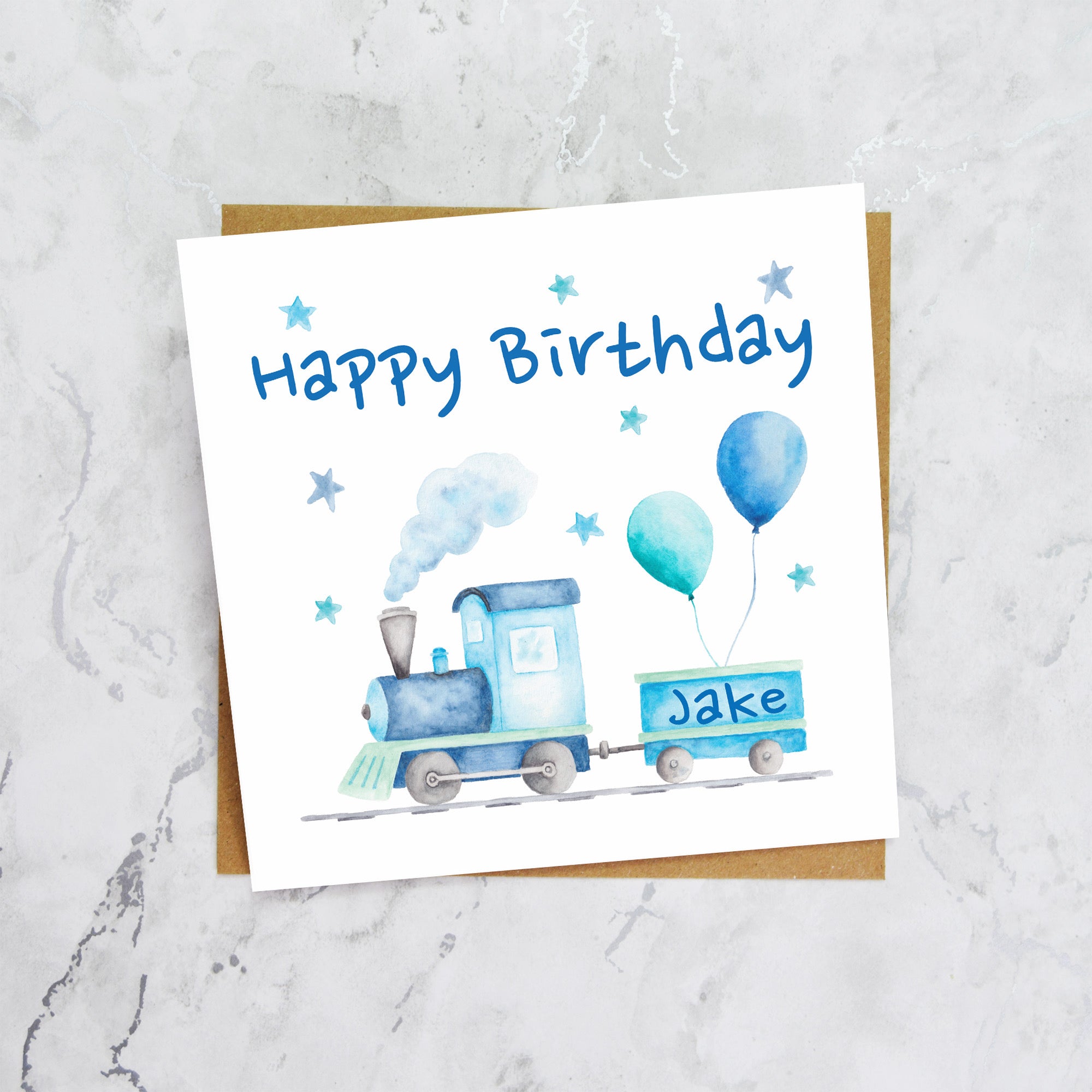 Personalised Train Birthday Card for Boys, Custom Name Steam Train Card, Railway Lover Birthday Card for Kids (P00062) - Default Title (P00062)