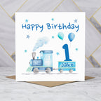 Personalised 1st Birthday Card For Boy, Custom Name Train Birthday Card, Steam Train First Birthday Card (P00063) - Default Title (P00063)
