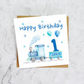 Personalised 1st Birthday Card For Boy, Custom Name Train Birthday Card, Steam Train First Birthday Card (P00063) - Default Title (P00063)