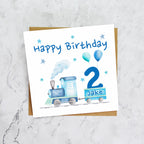 Personalised 2nd Birthday Card For Boy, Custom Name Train Birthday Card, Steam Train Second Birthday Card (P00064) - Default Title (P00064)