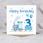 Personalised 3rd Birthday Card For Boy, Custom Name Train Birthday Card, Steam Train Third Birthday Card (P00065) - Default Title (P00065)