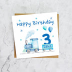 Personalised 3rd Birthday Card For Boy, Custom Name Train Birthday Card, Steam Train Third Birthday Card (P00065) - Default Title (P00065)