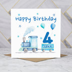 Personalised 4th Birthday Card For Boy, Custom Name Train Birthday Card, Steam Train Fourth Birthday Card (P00066) - Default Title (P00066)