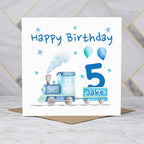 Personalised 5th Birthday Card For Boy, Custom Name Train Birthday Card, Steam Train Fifth Birthday Card (P00067) - Default Title (P00067)