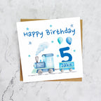 Personalised 5th Birthday Card For Boy, Custom Name Train Birthday Card, Steam Train Fifth Birthday Card (P00067) - Default Title (P00067)