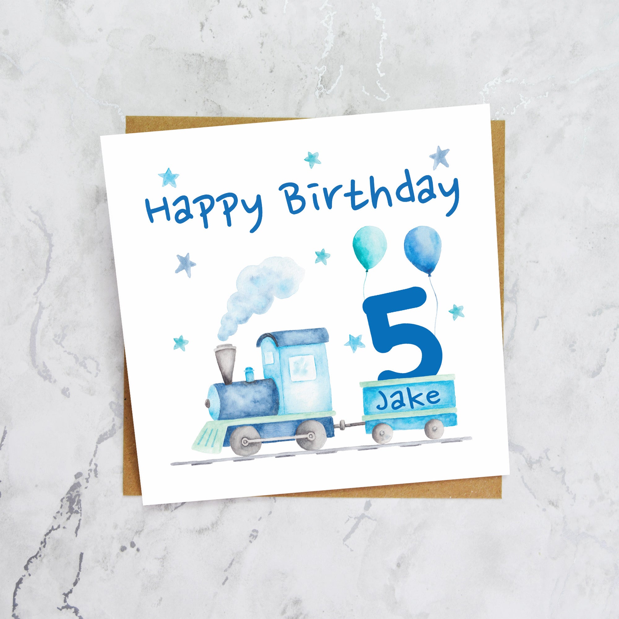 Personalised 5th Birthday Card For Boy, Custom Name Train Birthday Card, Steam Train Fifth Birthday Card (P00067) - Default Title (P00067)