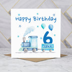 Personalised 6th Birthday Card For Boy, Custom Name Train Birthday Card, Steam Train Sixth Birthday Card (P00068) - Default Title (P00068)