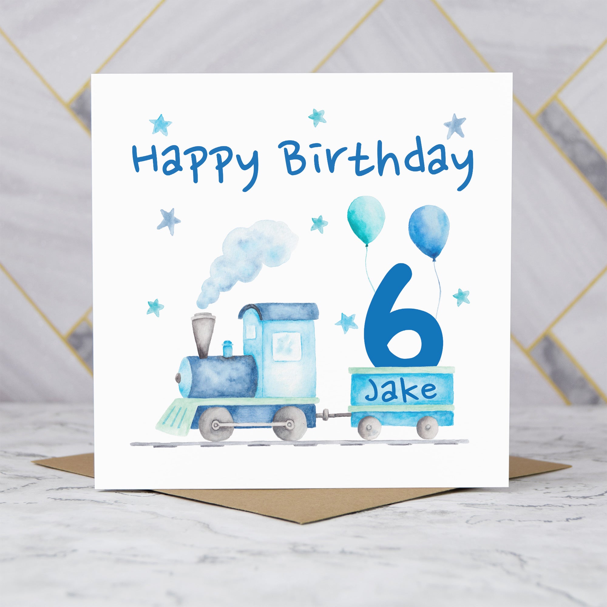 Personalised 6th Birthday Card For Boy, Custom Name Train Birthday Card, Steam Train Sixth Birthday Card (P00068) - Default Title (P00068)