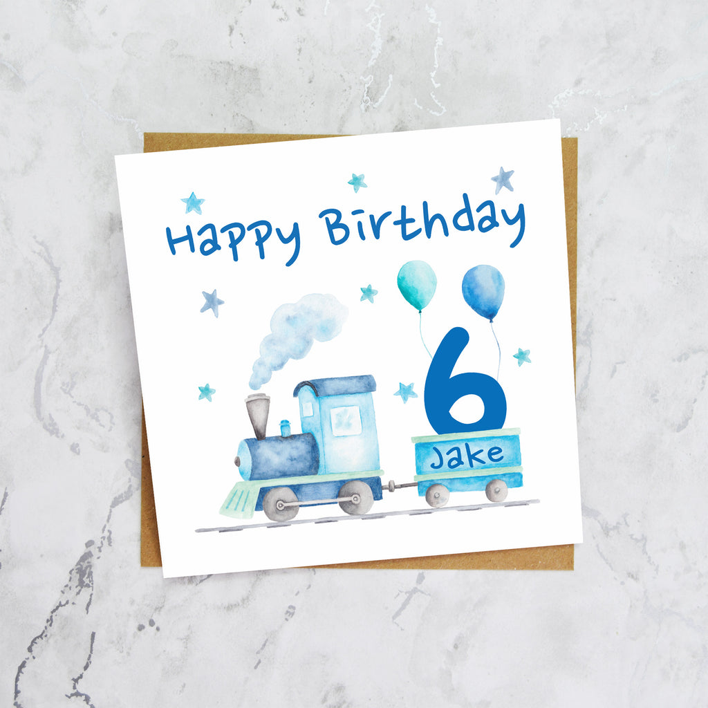 Personalised 6th Birthday Card For Boy, Custom Name Train Birthday Card, Steam Train Sixth Birthday Card (P00068) - Default Title (P00068)