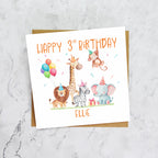 Personalised 3rd Birthday Card For Girl Or Boy, Custom Name Safari Animal Birthday Card, Jungle Animals Third Birthday (P00071) - Default Title (P00071)
