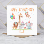 Personalised 6th Birthday Card For Girl Or Boy, Custom Name Safari Animal Birthday Card, Jungle Animals Sixth Birthday (P00074) - Default Title (P00074)