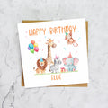 Personalised Safari Animal Birthday Card For Girls Or Boys, Custom Name Jungle Animals Card, Cute Safari Birthday Card (P00076) - Default Title (P00076)