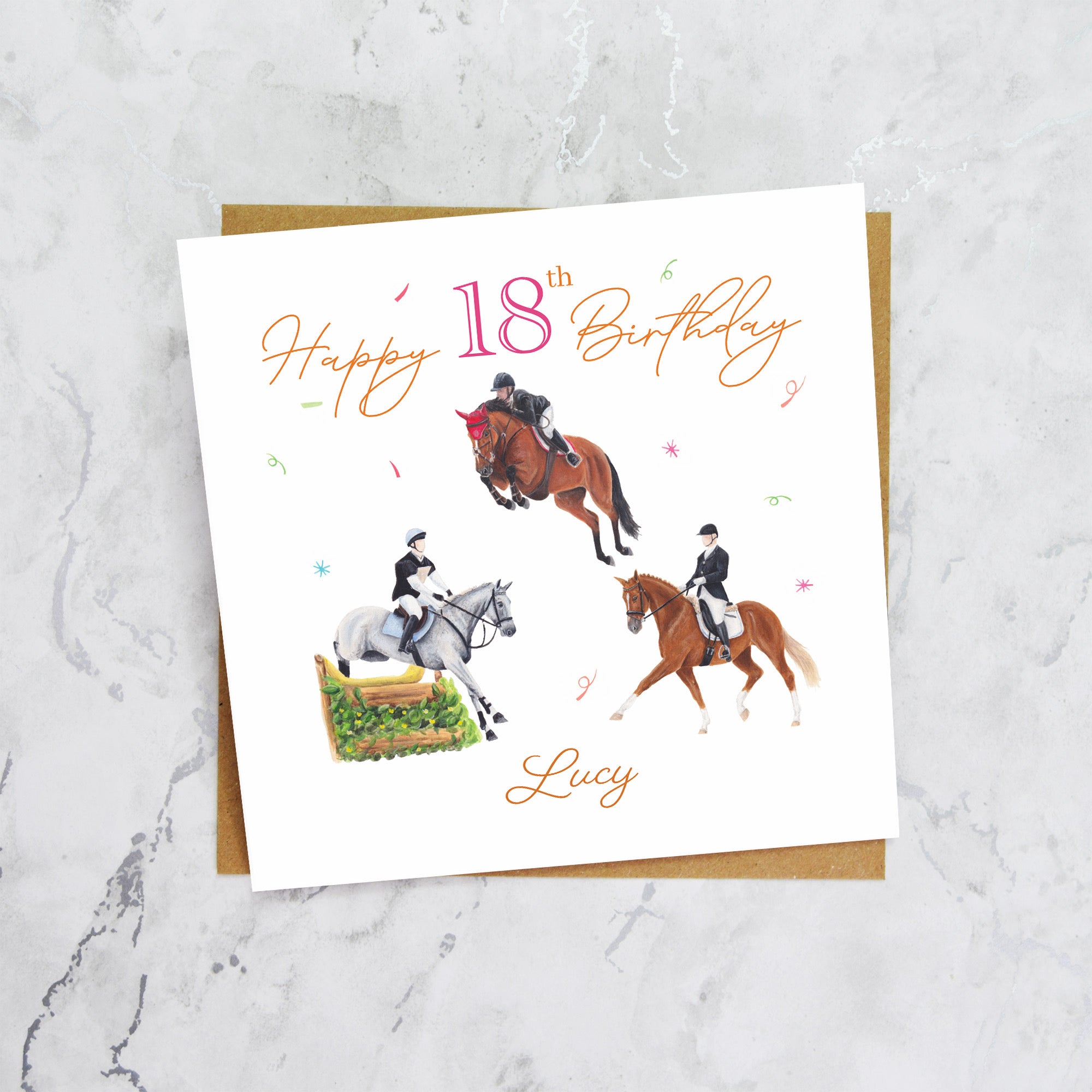 Personalised 18th Birthday Card For Horse Lover, Custom Name Eventing Card, Horse Trials Card For Equestrian Girl (P00079) - Default Title (P00079)