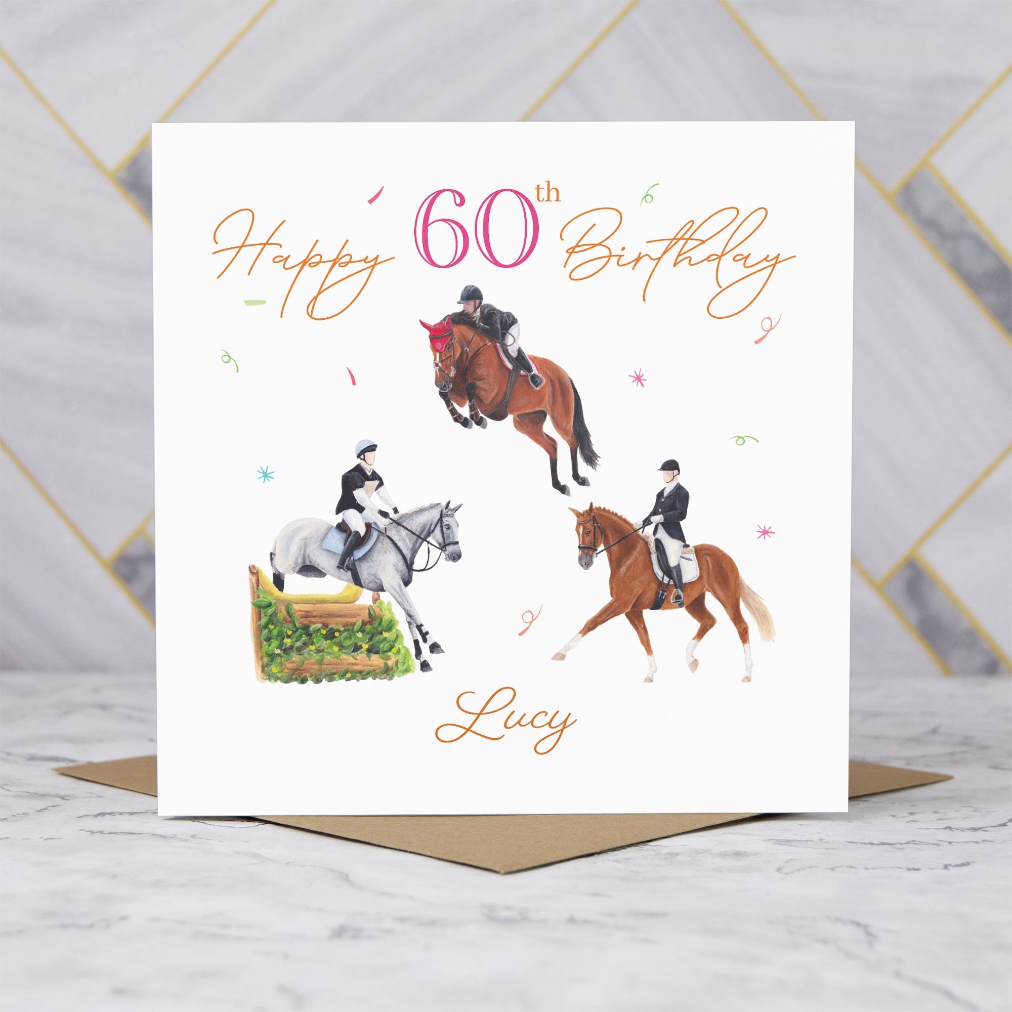 Personalised 60th Birthday Card For Horse Lover, Custom Name Eventing Card, Horse Trials Card For Equestrian Rider (P00084) - Default Title (P00084)