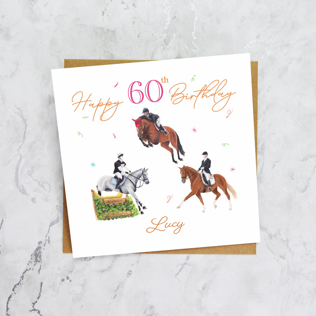 Personalised 60th Birthday Card For Horse Lover, Custom Name Eventing Card, Horse Trials Card For Equestrian Rider (P00084) - Default Title (P00084)