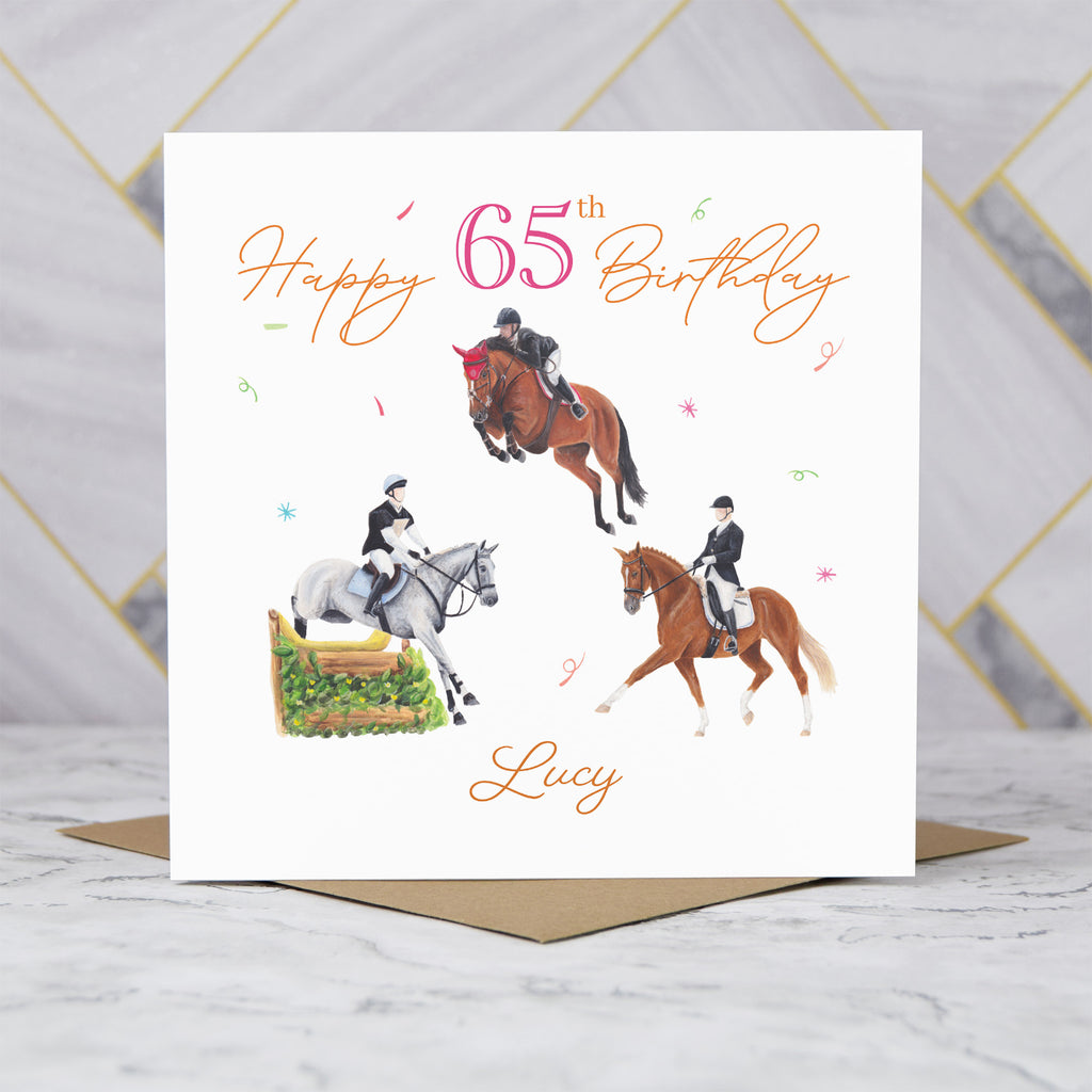 Personalised 65th Birthday Card For Horse Lover, Custom Name Eventing Card, Horse Trials Card For Equestrian Rider (P00085) - Default Title (P00085)