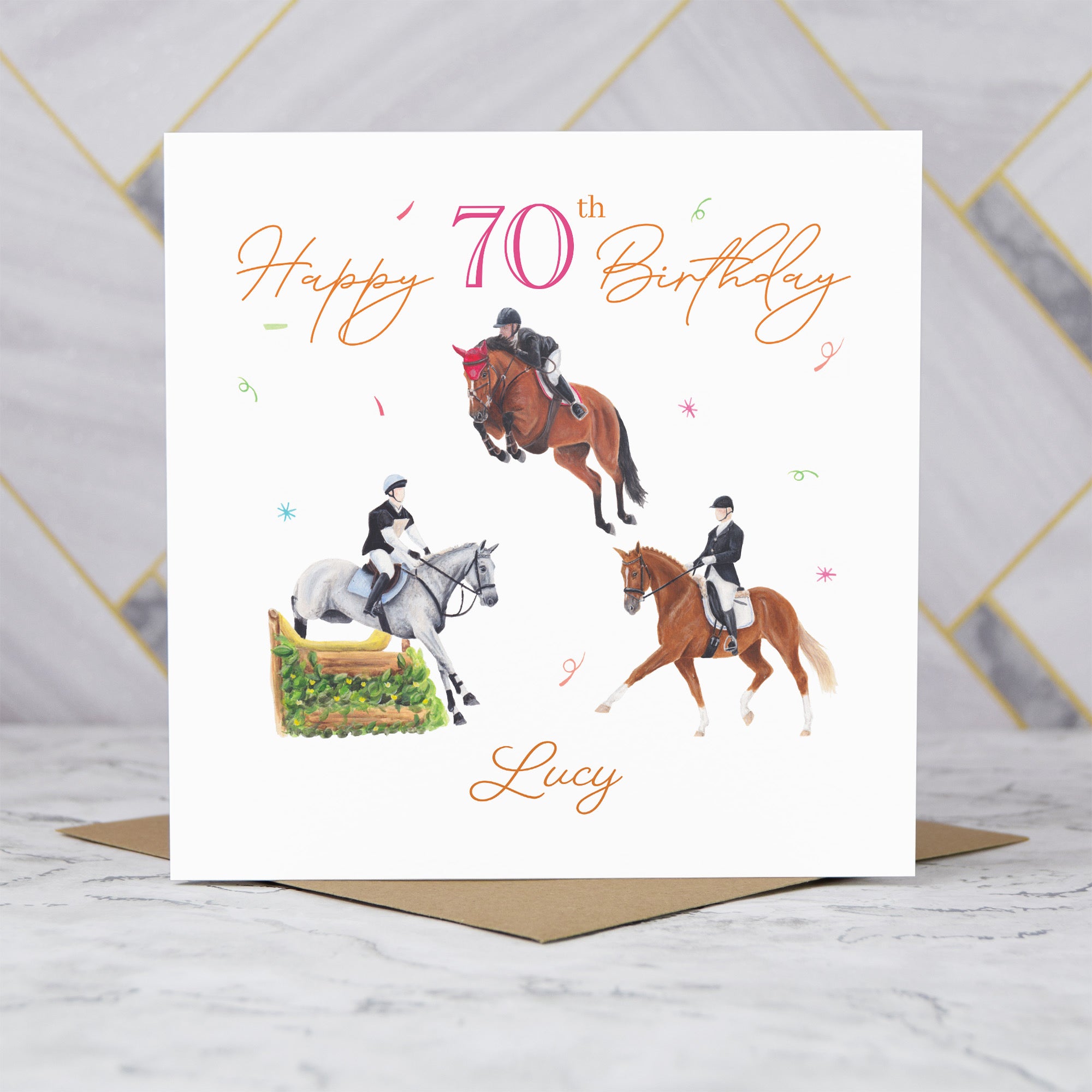 Personalised 70th Birthday Card For Horse Lover, Custom Name Eventing Card, Horse Trials Card For Equestrian Rider (P00086) - Default Title (P00086)