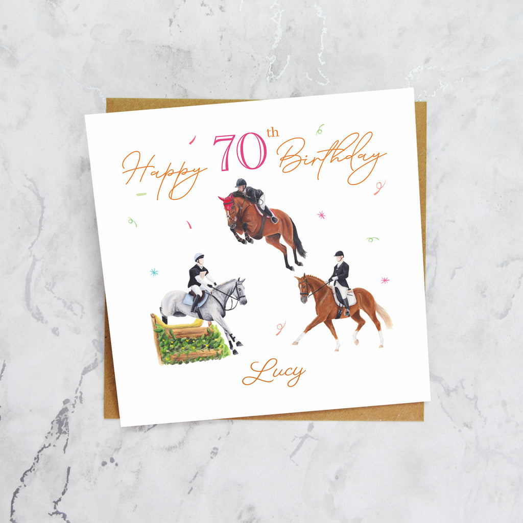 Personalised 70th Birthday Card For Horse Lover, Custom Name Eventing Card, Horse Trials Card For Equestrian Rider (P00086) - Default Title (P00086)