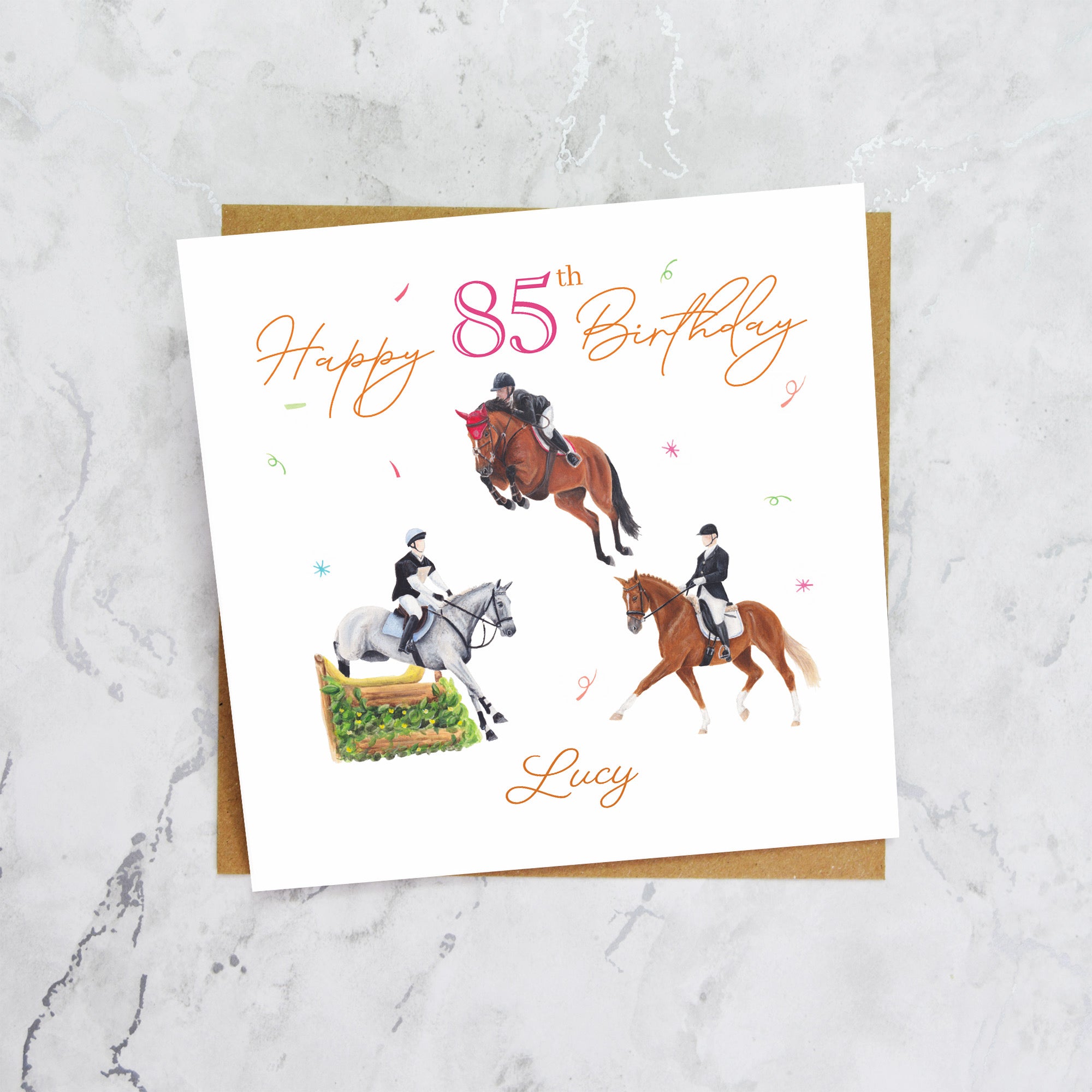 Personalised 85th Birthday Card For Horse Lover, Custom Name Eventing Card, Horse Trials Card For Equestrian Rider (P00089) - Default Title (P00089)
