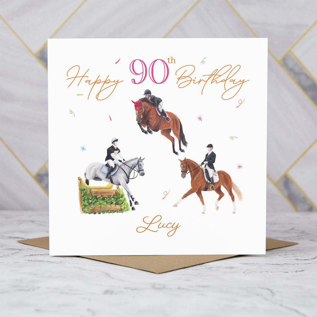Personalised 90th Birthday Card For Horse Lover, Custom Name Eventing Card, Horse Trials Card For Equestrian Rider (P00090) - Default Title (P00090)