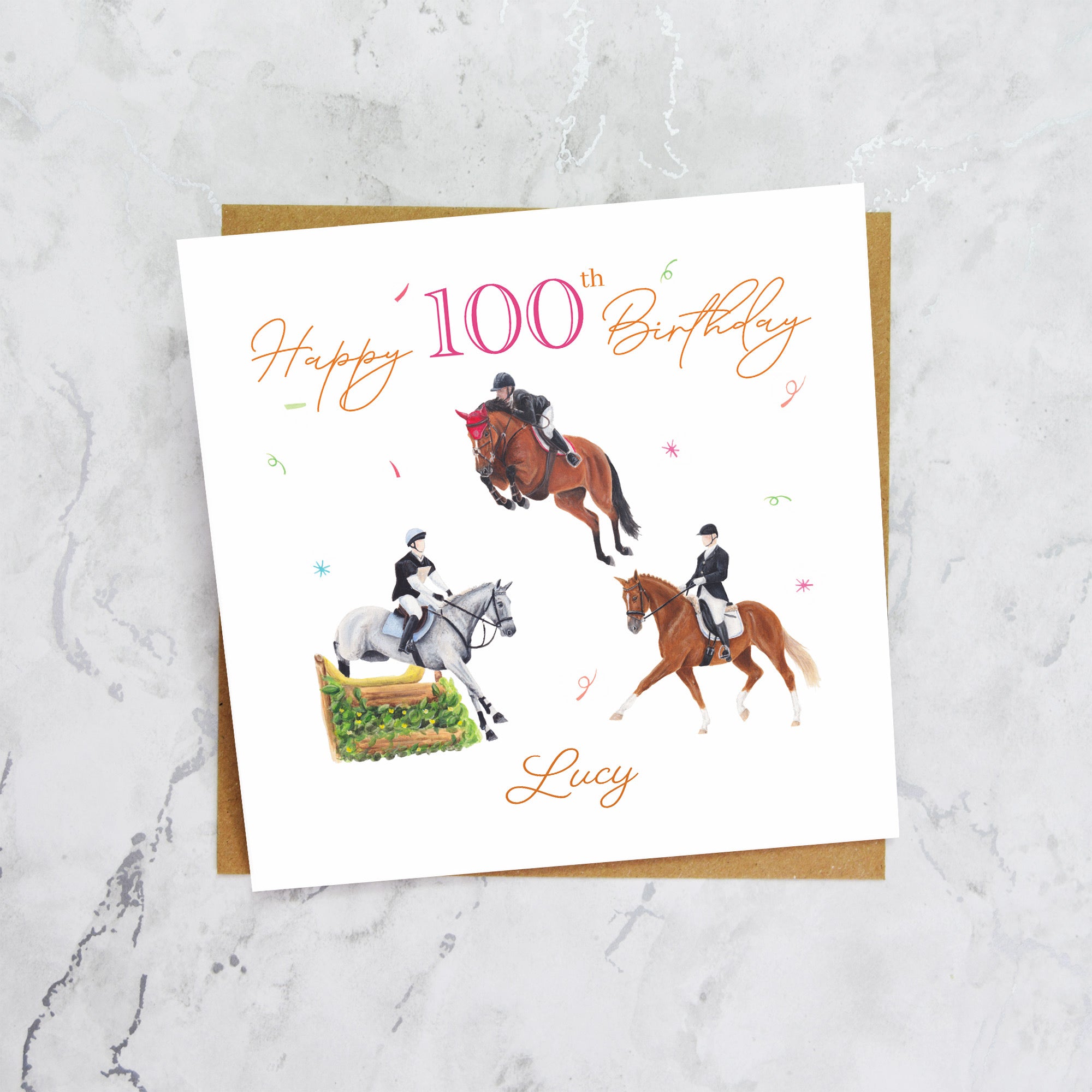 Personalised 100th Birthday Card For Horse Lover, Custom Name Eventing Card, Horse Trials Card For Equestrian Rider (P00092) - Default Title (P00092)