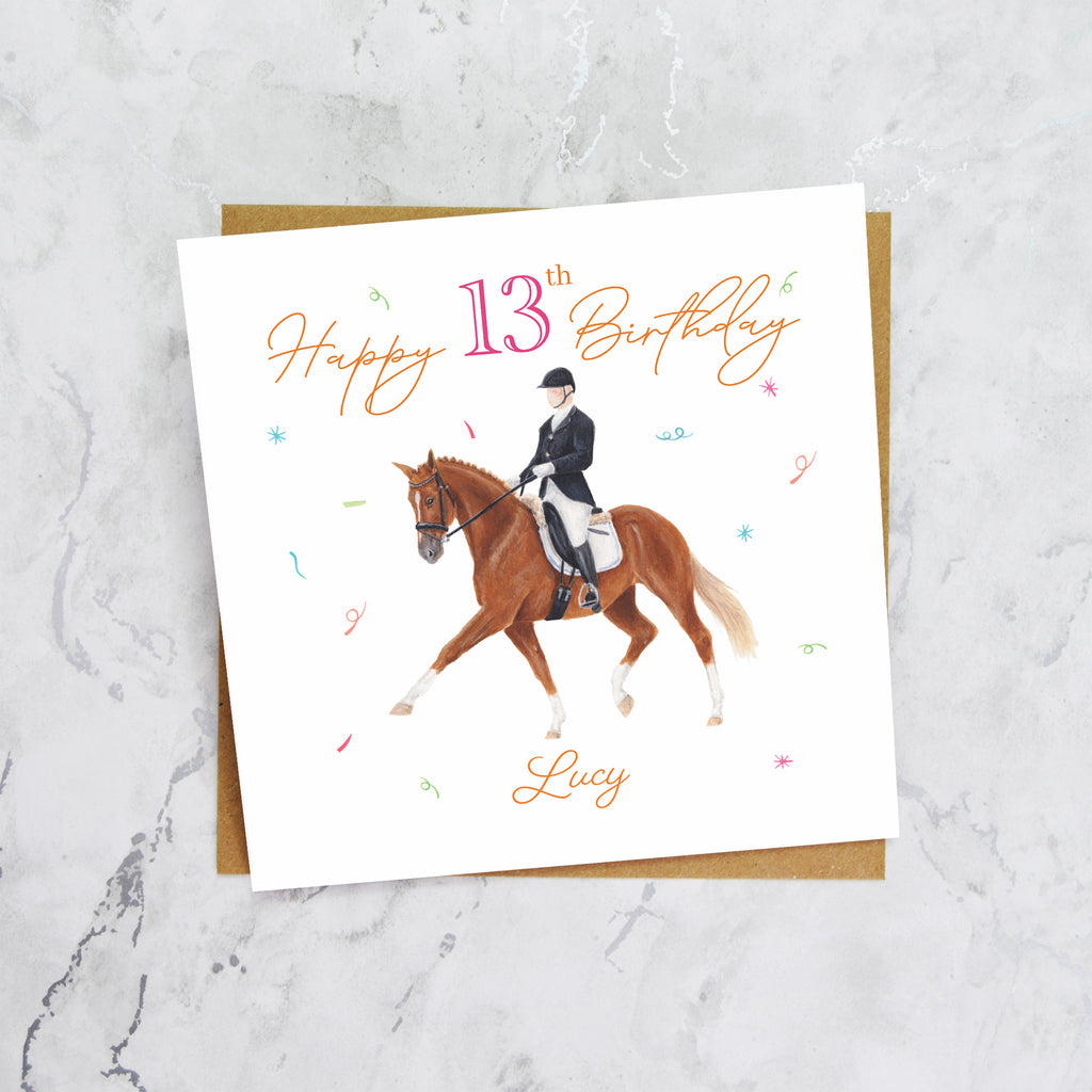 Personalised 13th Birthday Card For Dressage Rider, Custom Name Horse Birthday Card, Equestrian Card For Girl (P00094) - Default Title (P00094)