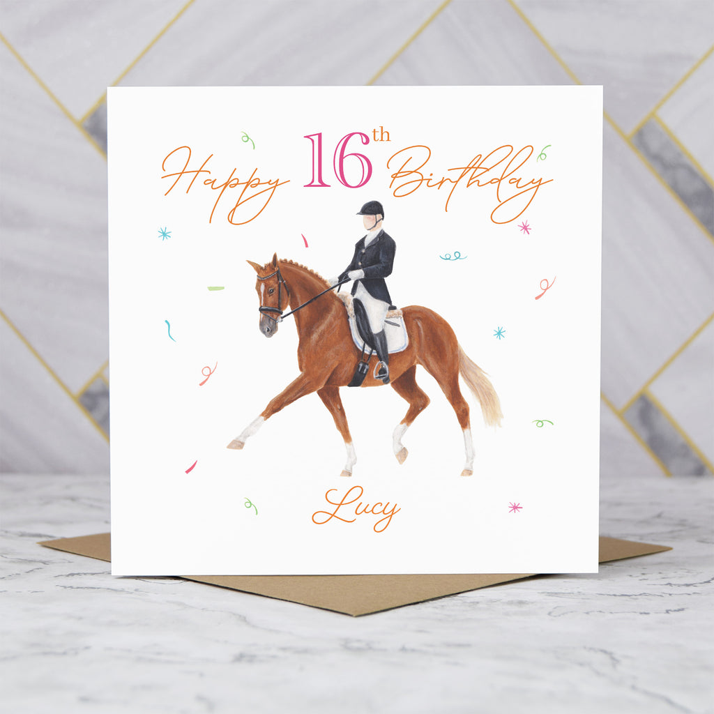 Personalised 16th Birthday Card For Dressage Rider, Custom Name Horse Birthday Card, Equestrian Card For Girl (P00095) - Default Title (P00095)