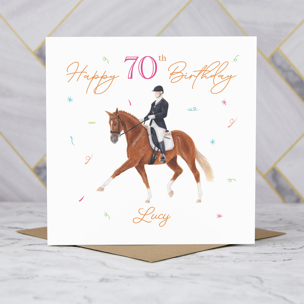Personalised 70th Birthday Card For Dressage Rider, Custom Name Horse Birthday Card, Equestrian Card For Her (P00103) - Default Title (P00103)